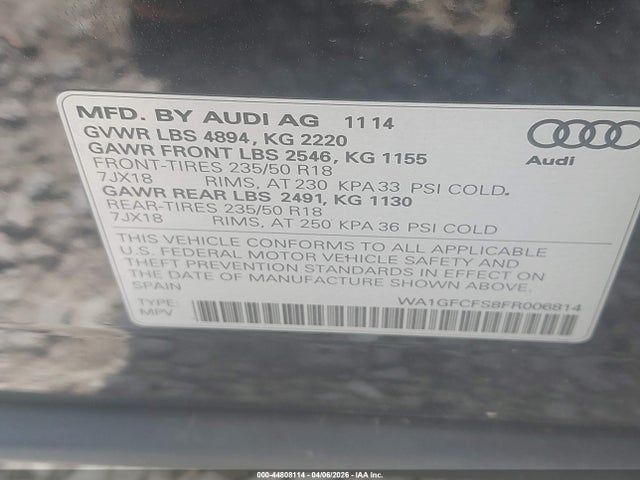 Продаж на аукціоні авто 2015 Audi Q3 2.0t Premium Plus, vin: WA1GFCFS8FR006814, номер лоту: 44808114