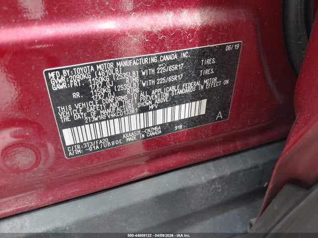 Aukcja sprzedaży 2019 Toyota Rav4 Xle, vin: 2T3W1RFV4KC013381, numer aukcji: 44808122
