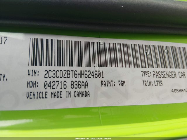 44808151 :رقم المزاد ، 2C3CDZBT6HH624801 vin ، 2017 Dodge Challenger R/t مزاد بيع