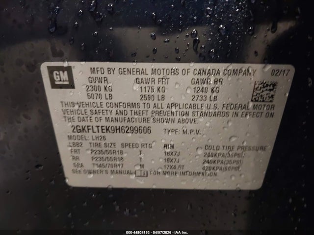 Aukcja sprzedaży 2017 Gmc Terrain Sle-2, vin: 2GKFLTEK9H6299606, numer aukcji: 44808153