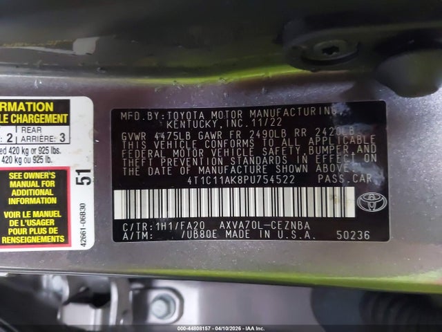 4T1C11AK8PU754522 Toyota CAMRY LE