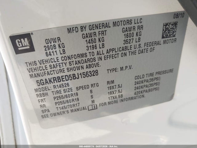 Продажа на аукционе авто 2011 Buick Enclave 1xl, vin: 5GAKRBED5BJ156328, номер лота: 44808174