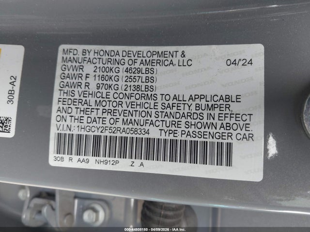 1HGCY2F52RA058334 Honda Accord Hybrid Sport
