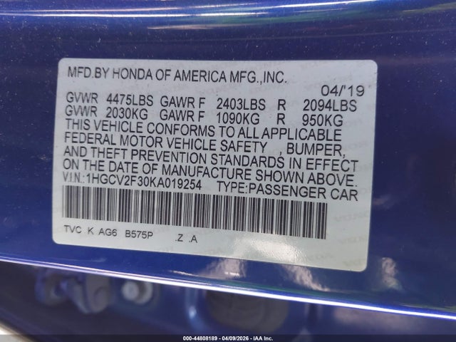 1HGCV2F30KA019254 Honda Accord Sport 2.0t
