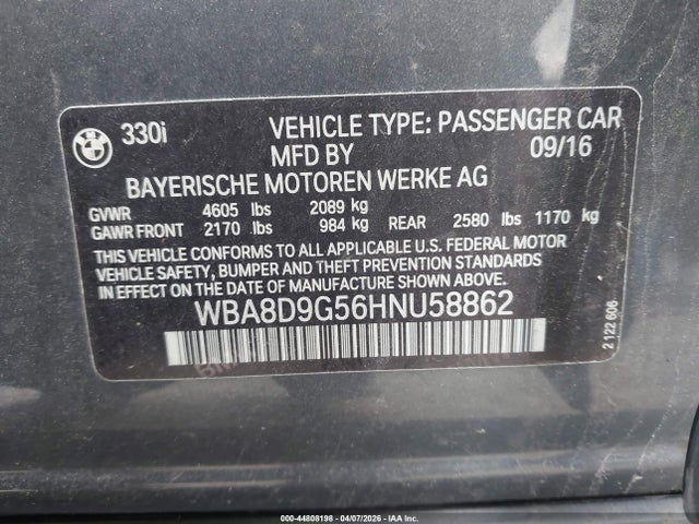 2017 BMW 330I WBA8D9G56HNU58862 Photo 8