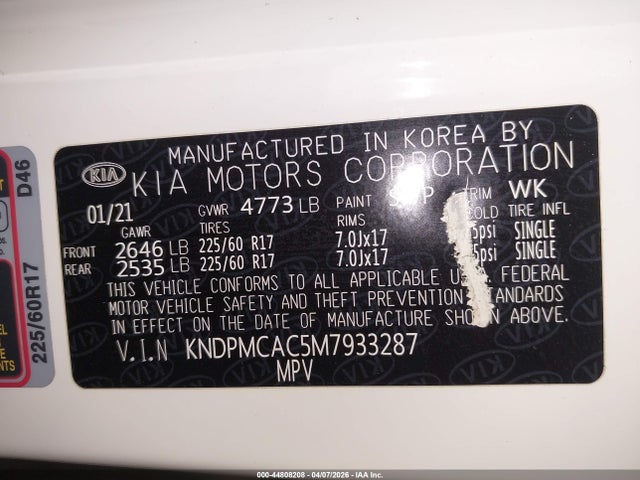 2021 Kia Sportage Lx მანქანა იყიდება აუქციონზე, vin: KNDPMCAC5M7933287, აუქციონის ნომერი: 44808208