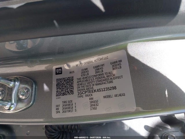 2025 Chevrolet Colorado 4wd Trail Boss მანქანა იყიდება აუქციონზე, vin: 1GCPTEEK4S1235298, აუქციონის ნომერი: 44808213
