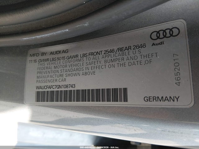 Aukcja sprzedaży 2016 Audi A6 2.0t Premium, vin: WAUCFAFC7GN108743, numer aukcji: 44808232