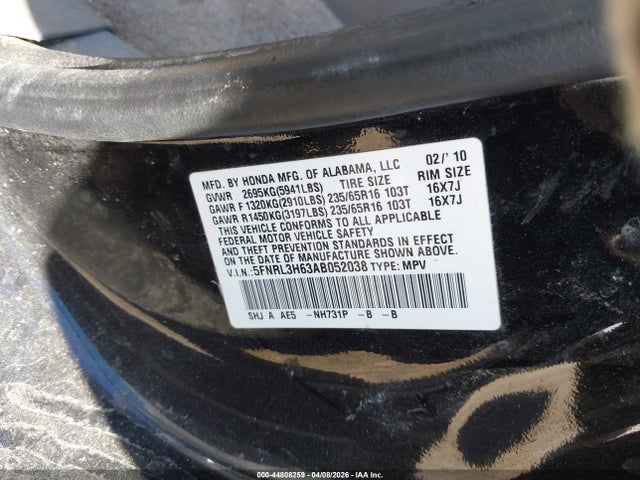 2010 HONDA ODYSSEY 5FNRL3H63AB052038 Photo 8