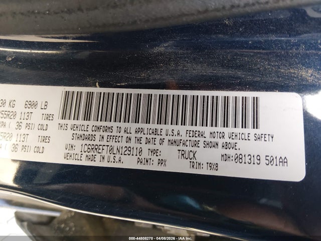 Продажа на аукционе авто 2020 Ram 1500, vin: 1C6RREFT0LN129110, номер лота: 44808270