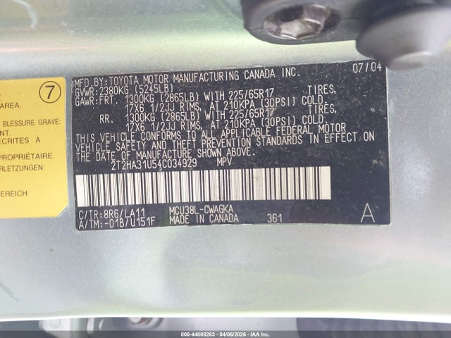 Aukcja sprzedaży 2004 Lexus Rx 330, vin: 2T2HA31U54C034929, numer aukcji: 44808283