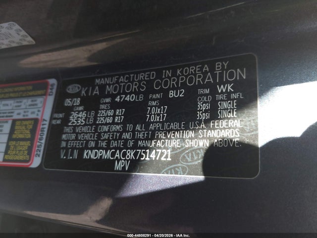44808291 :رقم المزاد ، KNDPMCAC8K7514721 vin ، 2019 Kia Sportage Lx مزاد بيع