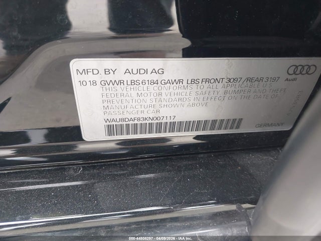 Aukcja sprzedaży 2019 Audi A8 L 55, vin: WAU8DAF83KN007117, numer aukcji: 44808297