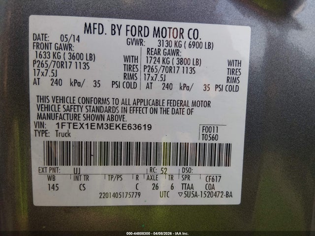Aukcja sprzedaży 2014 Ford F-150 Xl, vin: 1FTEX1EM3EKE63619, numer aukcji: 44808300