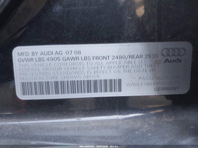 2009 AUDI A4 WAULF78K49N013115 Photo 8