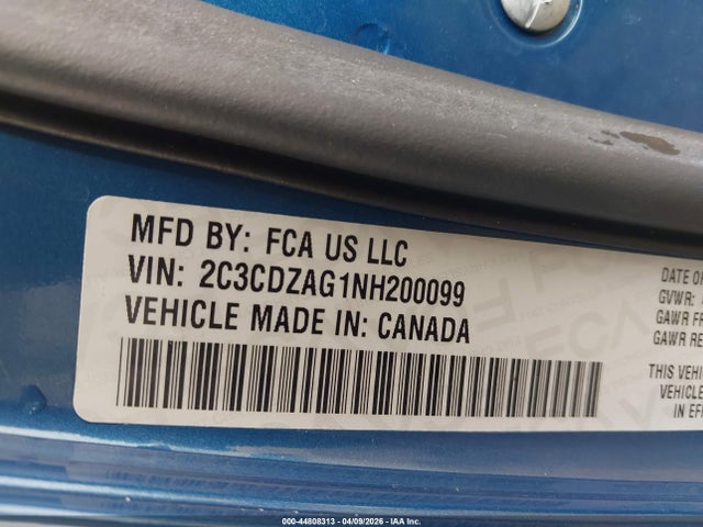 44808313 :رقم المزاد ، 2C3CDZAG1NH200099 vin ، 2022 Dodge Challenger Sxt مزاد بيع