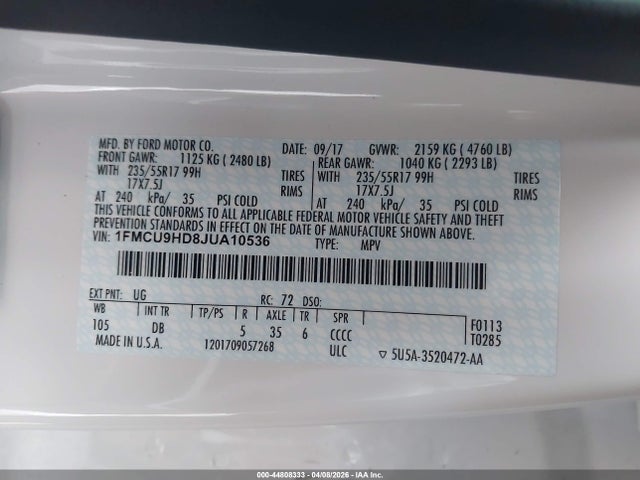 Aukcja sprzedaży 2018 Ford Escape Sel, vin: 1FMCU9HD8JUA10536, numer aukcji: 44808333