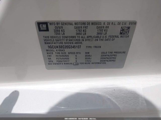 Chevrolet Silverado 1500 2lz 2014 3GCUKSEC2EG345107 Image 9
