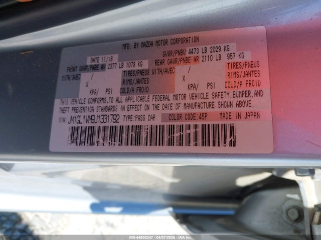 Продаж на аукціоні авто 2018 Mazda Mazda6 Touring, vin: JM1GL1VM9J1331792, номер лоту: 44808347