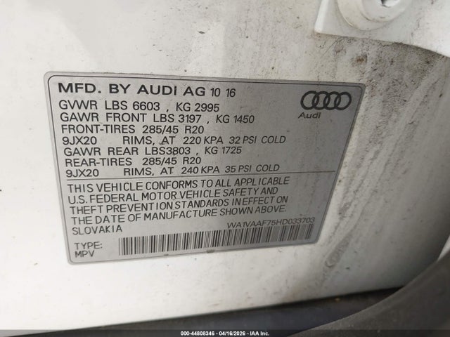 Aukcja sprzedaży 2017 Audi Q7 3.0t Premium, vin: WA1VAAF75HD033703, numer aukcji: 44808346