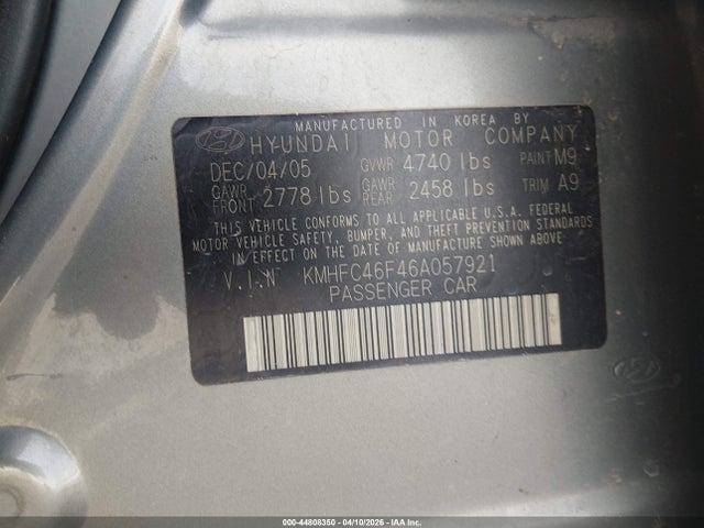 Продаж на аукціоні авто 2006 Hyundai Azera Limited/se, vin: KMHFC46F46A057921, номер лоту: 44808350