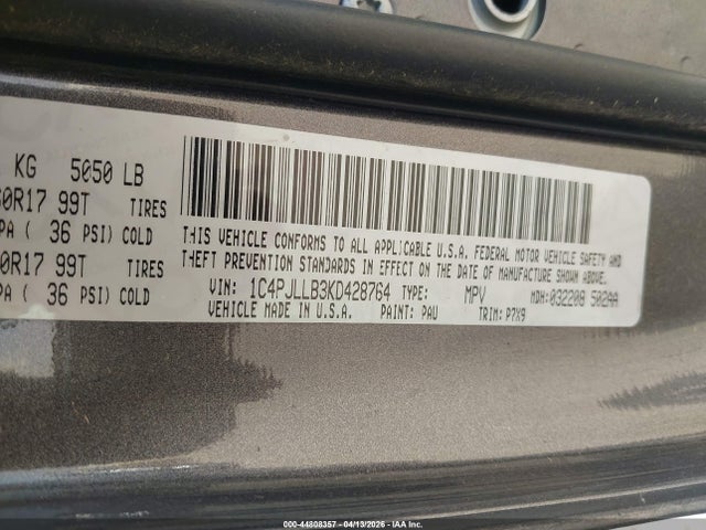 44808357 :رقم المزاد ، 1C4PJLLB3KD428764 vin ، 2019 Jeep Cherokee Latitude Plus Fwd مزاد بيع
