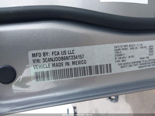 Продажа на аукционе авто 2022 Jeep Compass Trailhawk 4x4, vin: 3C4NJDDB6NT234157, номер лота: 44808359