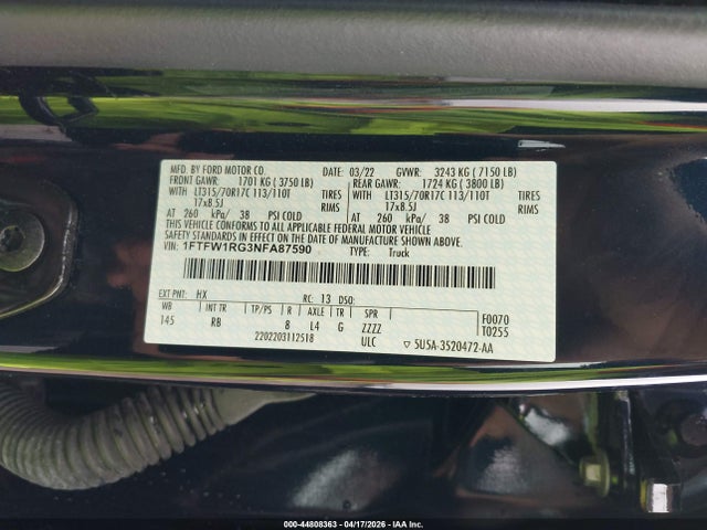 2022 FORD F-150 1FTFW1RG3NFA87590 Photo 8