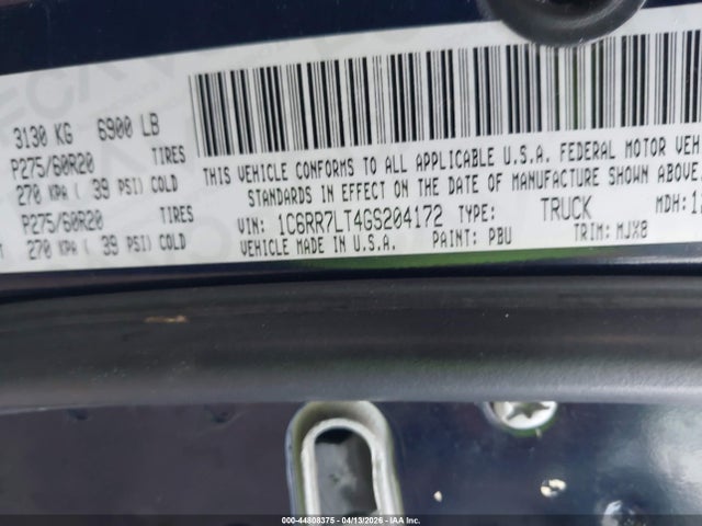44808375 :رقم المزاد ، 1C6RR7LT4GS204172 vin ، 2016 Ram 1500 Lone Star مزاد بيع