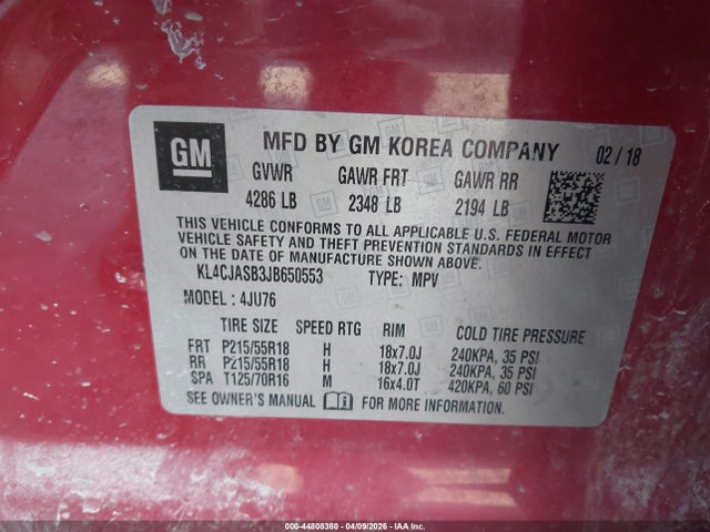 Aukcja sprzedaży 2018 Buick Encore Preferred, vin: KL4CJASB3JB650553, numer aukcji: 44808380