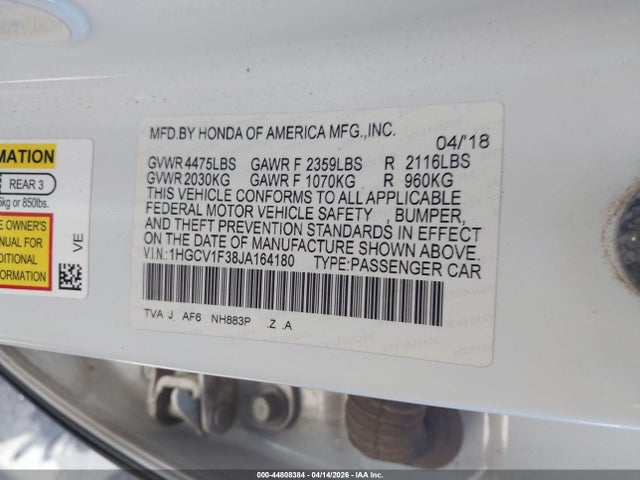 1HGCV1F38JA164180 Honda Accord Sport