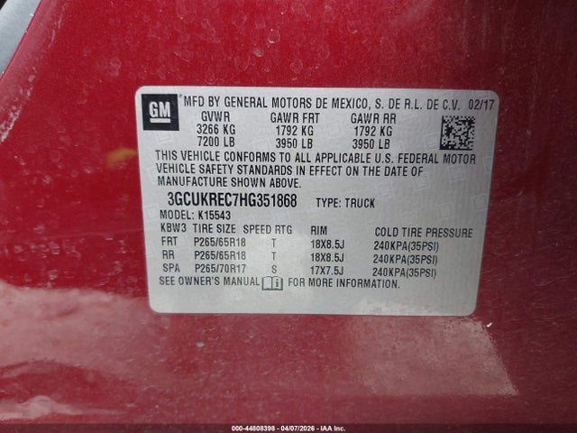 3GCUKREC7HG351868 Chevrolet Silverado 1500 2lt
