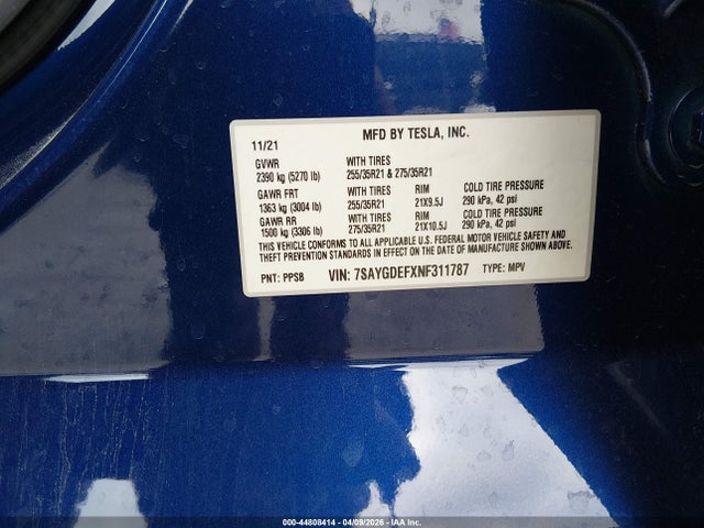 Aukcja sprzedaży 2022 Tesla Model Y Performance Dual Motor All-wheel Drive, vin: 7SAYGDEFXNF311787, numer aukcji: 44808414
