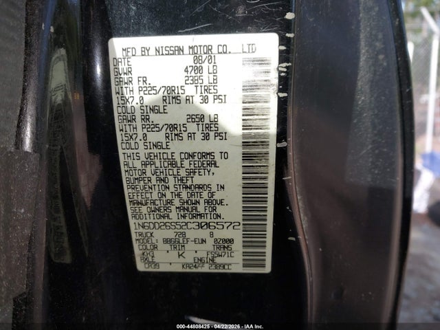 Aukcja sprzedaży 2002 Nissan Frontier Xe, vin: 1N6DD26S52C306572, numer aukcji: 44808425