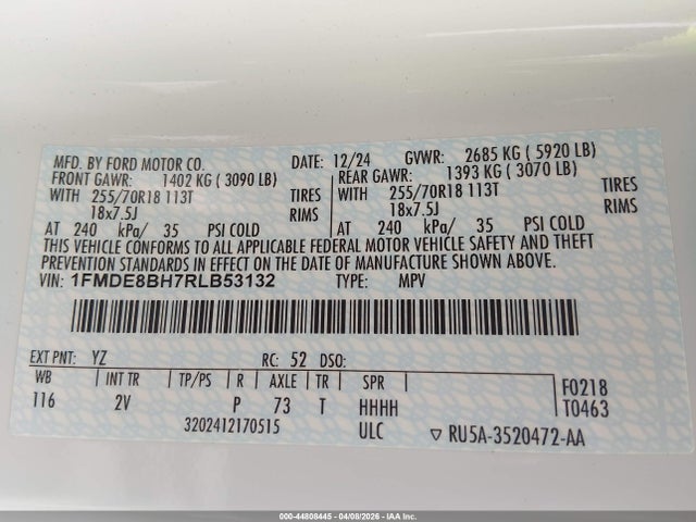 Aukcja sprzedaży 2024 Ford Bronco Outer Banks, vin: 1FMDE8BH7RLB53132, numer aukcji: 44808445
