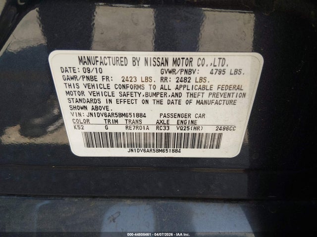 Продажа на аукционе авто 2011 Infiniti G25x, vin: JN1DV6AR5BM651884, номер лота: 44808461