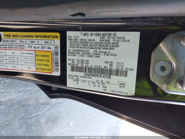 Aukcja sprzedaży 2020 Ford Fusion Se, vin: 3FA6P0HD9LR145738, numer aukcji: 44808469