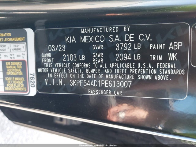 Aukcja sprzedaży 2023 Kia Forte Gt-line, vin: 3KPF54AD1PE613007, numer aukcji: 44808481