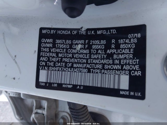SHHFK7H24JU427590 Honda Civic Lx