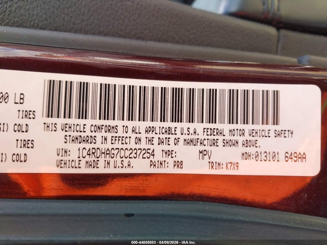Aukcja sprzedaży 2012 Dodge Durango Sxt, vin: 1C4RDHAG7CC237254, numer aukcji: 44808503