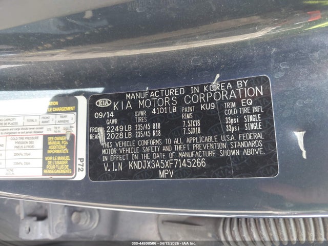 44808506 :رقم المزاد ، KNDJX3A5XF7145266 vin ، 2015 Kia Soul ! مزاد بيع