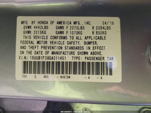 Продаж на аукціоні авто 2016 Acura Tlx, vin: 19UUB1F38GA011451, номер лоту: 44808511
