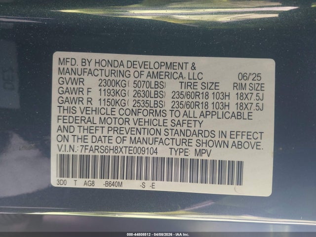 Продажа на аукционе авто 2026 Honda Cr-v Hybrid Awd Sport-l, vin: 7FARS6H8XTE009104, номер лота: 44808512