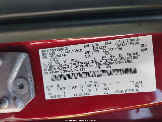 2016 FORD ESCAPE 1FMCU9G96GUC60878 Photo 8