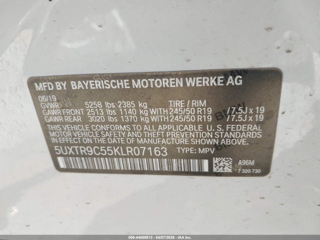 2019 Bmw X3 Xdrive30i მანქანა იყიდება აუქციონზე, vin: 5UXTR9C55KLR07163, აუქციონის ნომერი: 44808513
