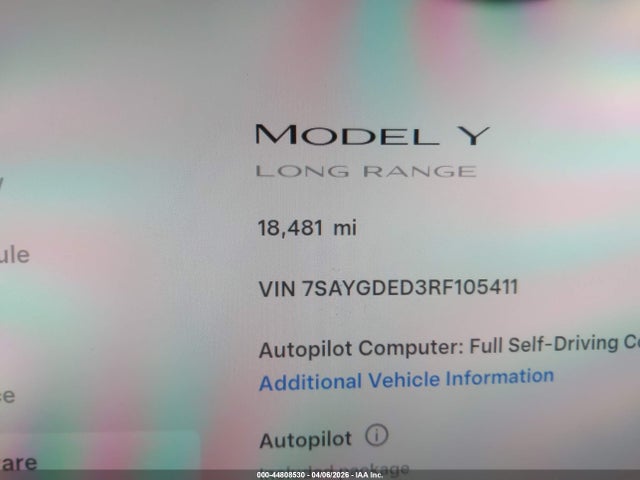 Aukcja sprzedaży 2024 Tesla Model Y Long Range Single Motor Rear-wheel Drive/rwd, vin: 7SAYGDED3RF105411, numer aukcji: 44808530