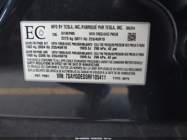 Aukcja sprzedaży 2024 Tesla Model Y Long Range Single Motor Rear-wheel Drive/rwd, vin: 7SAYGDED3RF105411, numer aukcji: 44808530