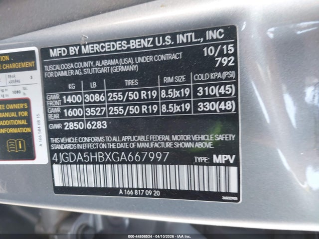 Aukcja sprzedaży 2016 Mercedes-benz Gle 350 4matic, vin: 4JGDA5HBXGA667997, numer aukcji: 44808534