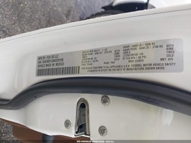Продаж на аукціоні авто 2022 Ram 2500 Laramie  4x4 6'4 Box, vin: 3C6UR5FL5NG229158, номер лоту: 44808549