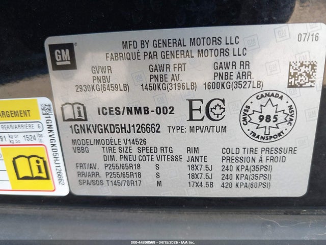 1GNKVGKD5HJ126662 Chevrolet Traverse 1lt